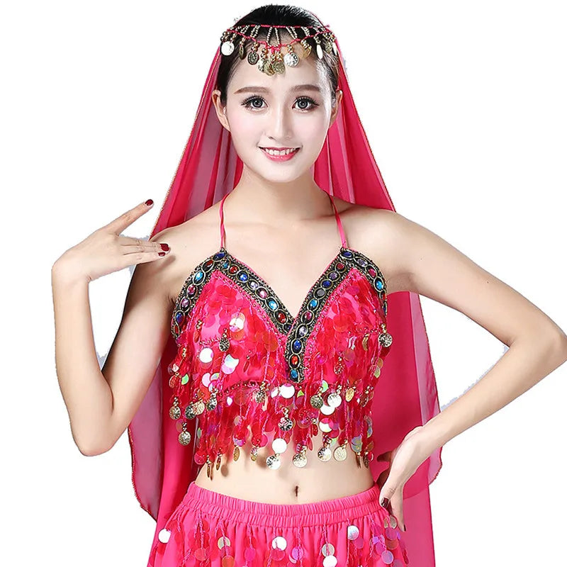 Shiny Colored Sequin Diamond Halter Crop Top for Women