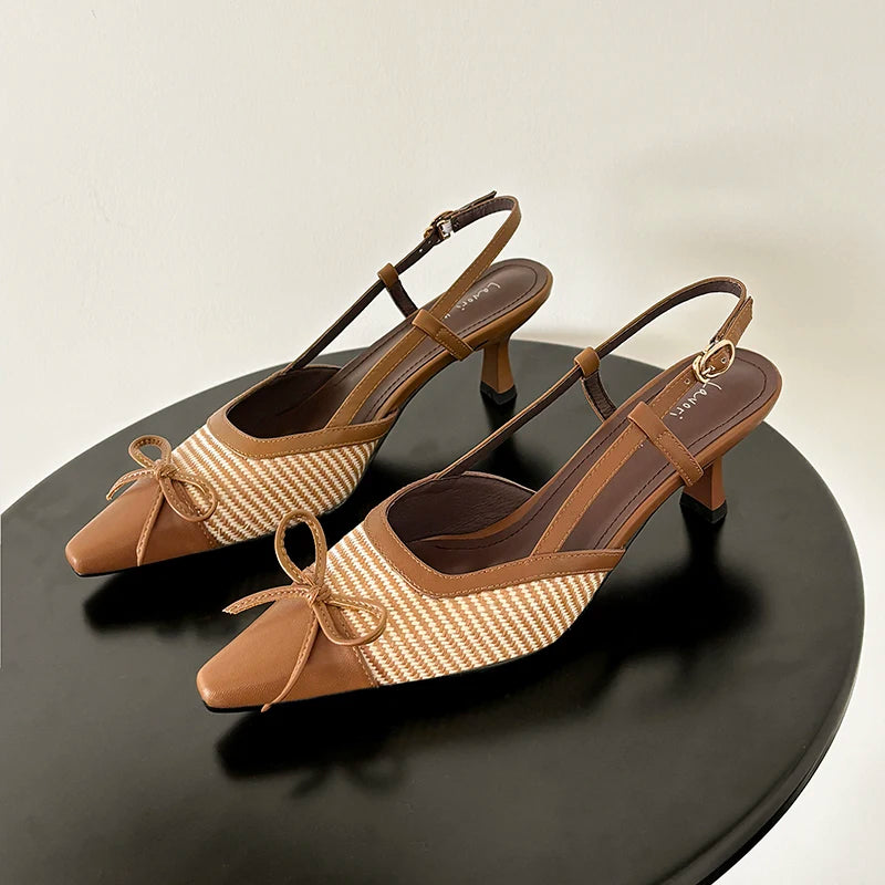 Elegant Bowtie Weave Sandals With Buckle for Women