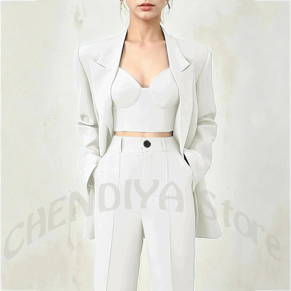 Business Casual Women's Suit Two Piece Peaked Lapel Stylish Double Breasted Formal Outfit Female Jacket Pants Customized