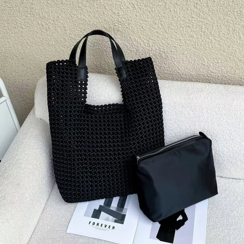Rope Woven Shoulder Tote Bag