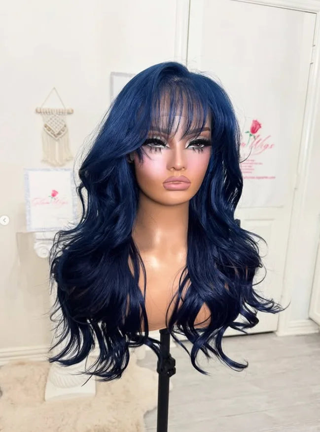 Heat Resistant Ombre Loose Wave Lace Front Wig With Bangs for Women