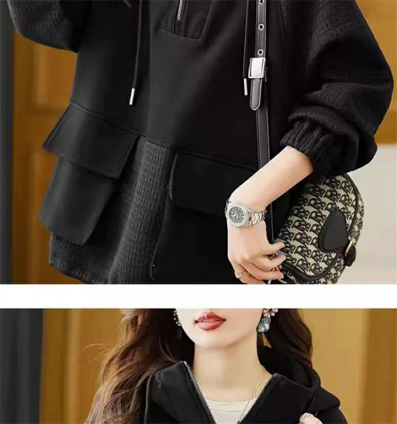 Sweatershirt Japanese Cotton Jacket Women's Autumn And winter New Female Coat Hooded Long-Sleeved Coat Coffee Black Shirt Plus