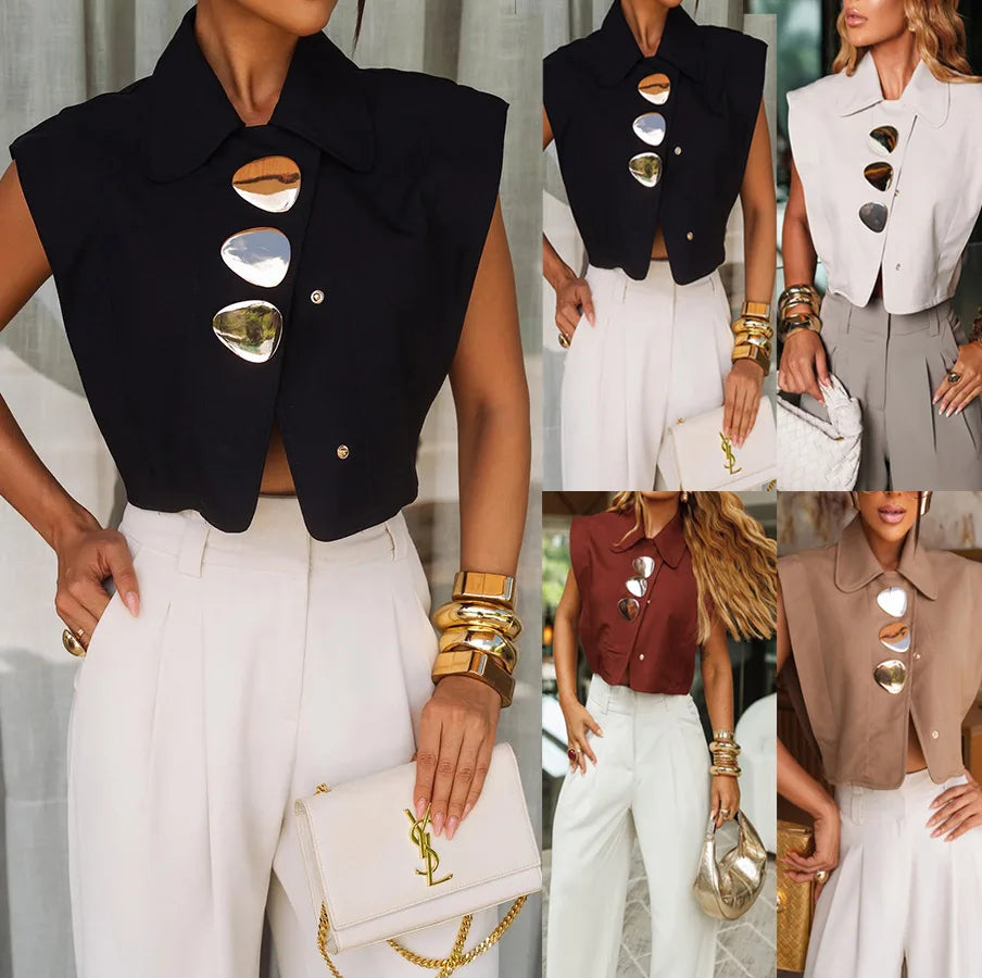 Elegant Sequined Sleeveless Office Blouse for Women
