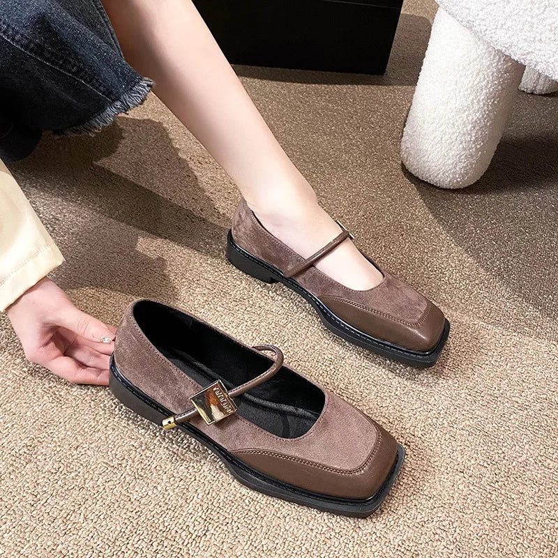 Retro Square Toe Low Heel Mary Jane Shoes for Women