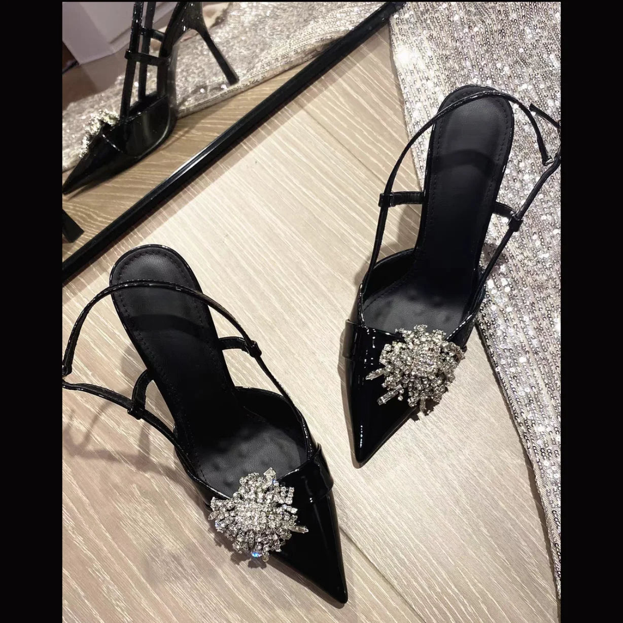 Patent Leather Wedge Sandals with Crystal Bow for Women