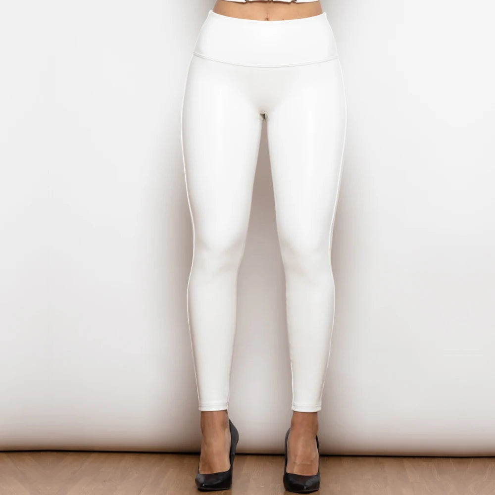 Slim Fit V Shape Faux Leather Ankle Leggings for Women