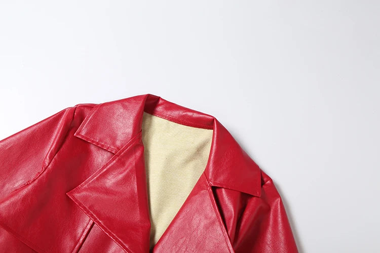 Elegant Belted Faux Leather Cropped Jacket for Women