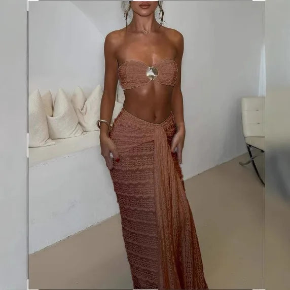 Lace Detail Strapless Two Piece Swim Set for Women