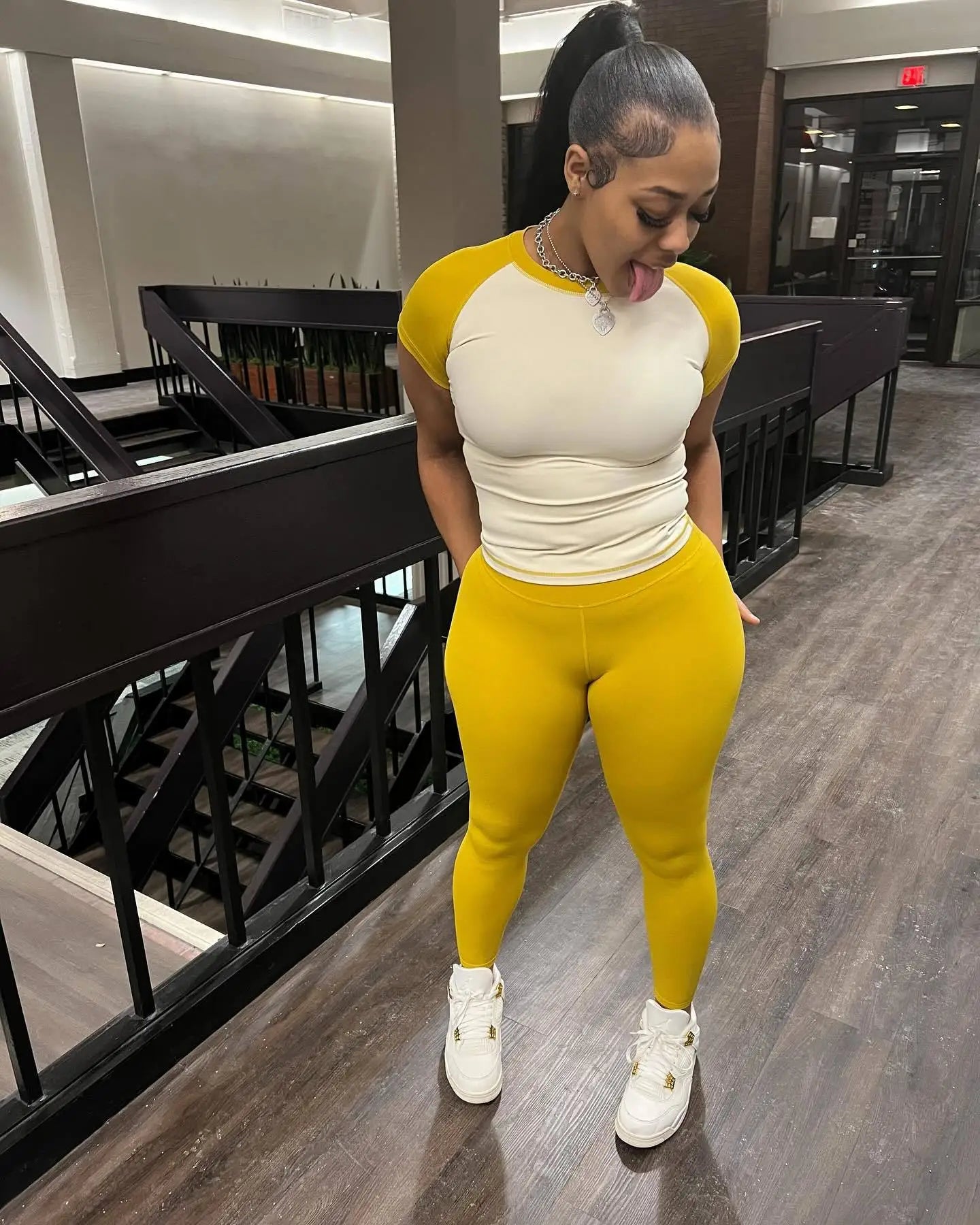FAGADOER Casual Sporty 2 Pieces Set for Woman Color Block Short Sleeve T Shirts + Leggings Pants Tracksuits Female  Clothing New