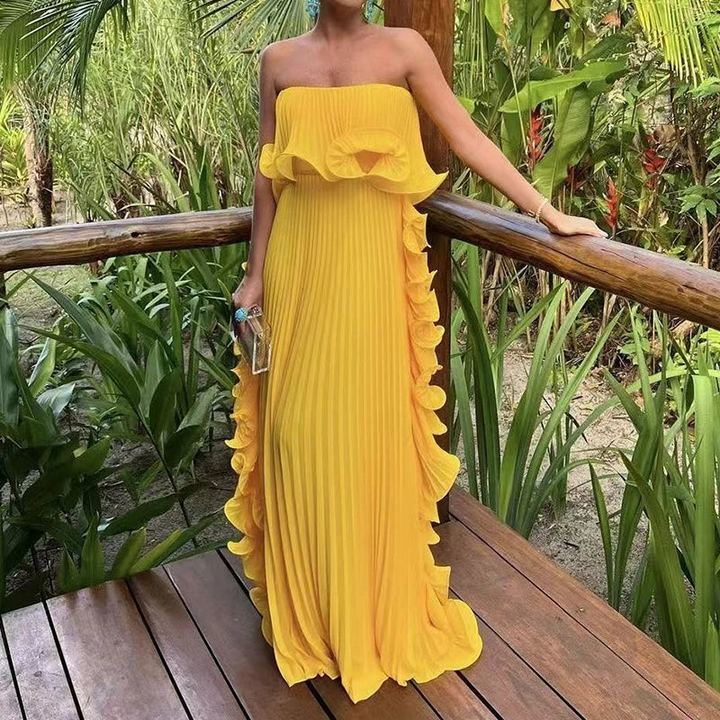 Elegant Summer Off Shoulder Strapless Maxi Dress for Women
