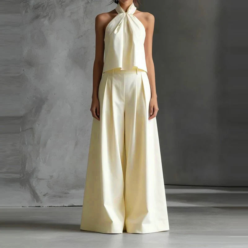 Sleeveless Halter Top And Wide Leg Pants Set for Women