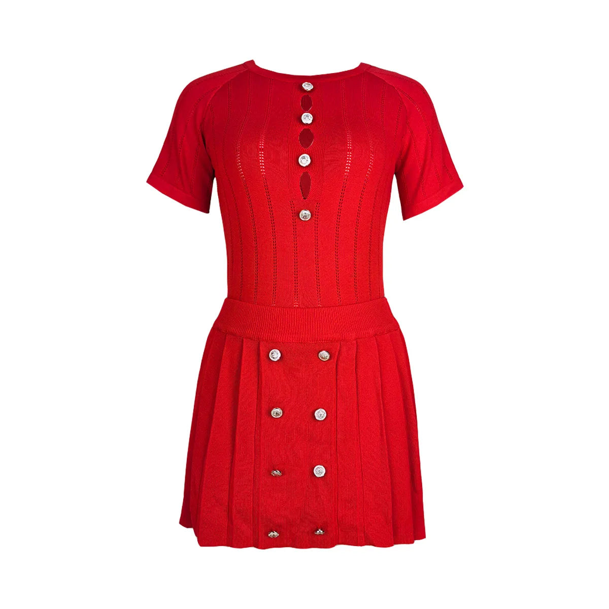 Casual Hollow Button Knit Two-Piece Beach Set for Women