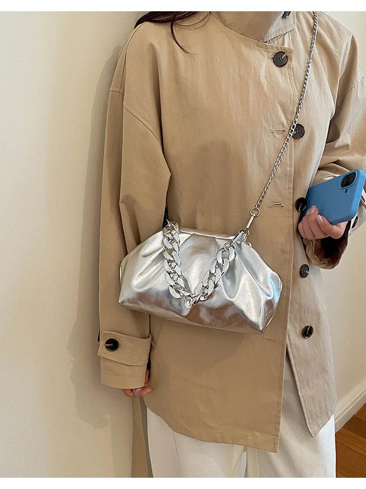 Elegant Pleated Chain Cloud Crossbody Shoulder Bag for Women