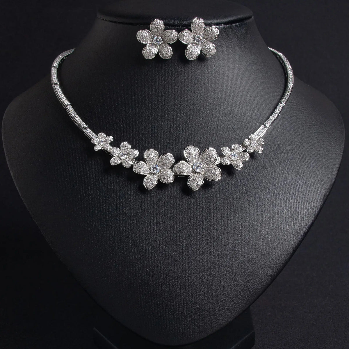 Zircon Flower Necklace And Earring Set