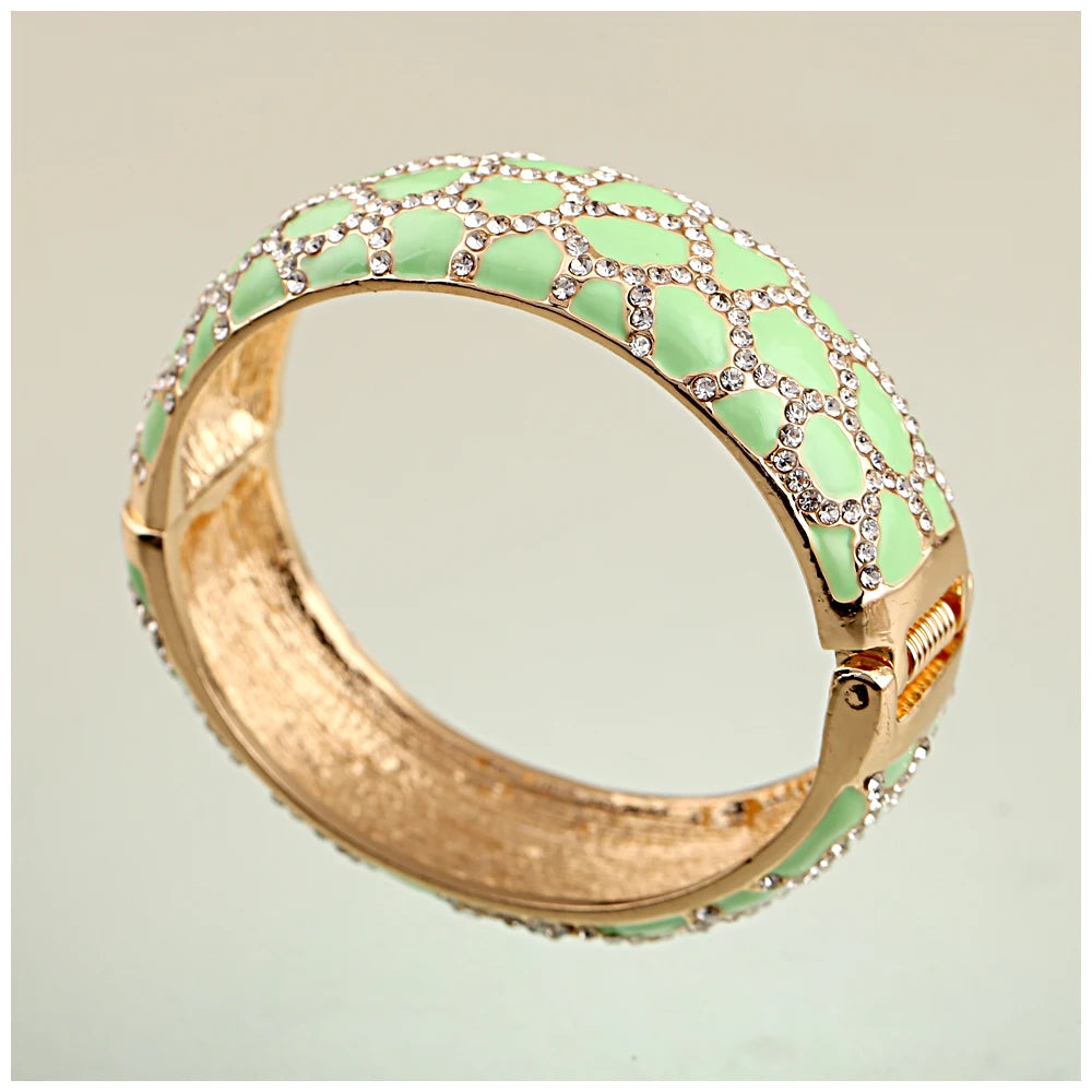 Colorful Enameled Rhinestone Statement Bangle Bracelet for Women