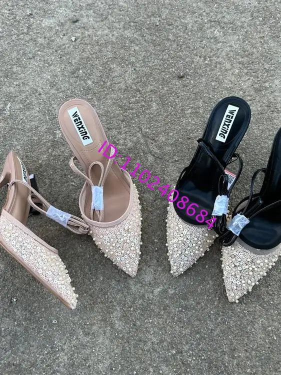 Elegant Glitter Beaded Slingback High Heel Sandals for Women