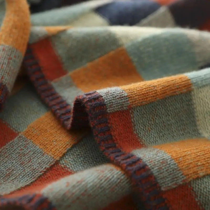 Cozy Thick Knit Turtleneck Sweater With Plaid Pattern For Women
