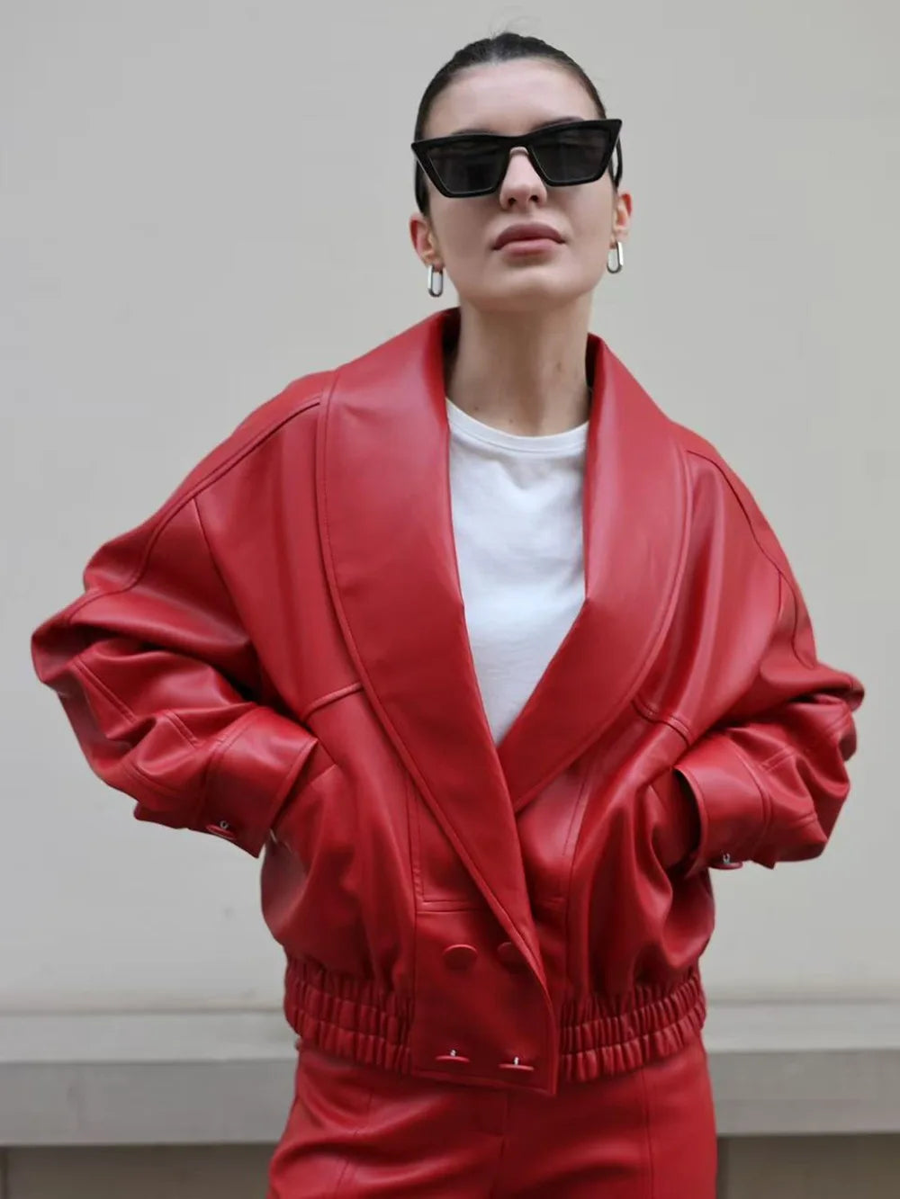 Autumn Winter PU Leather Loose Jackets Women Casual Fashion Lapel Buttons Pockets Short Coats Chic Streetwear Female Outwears