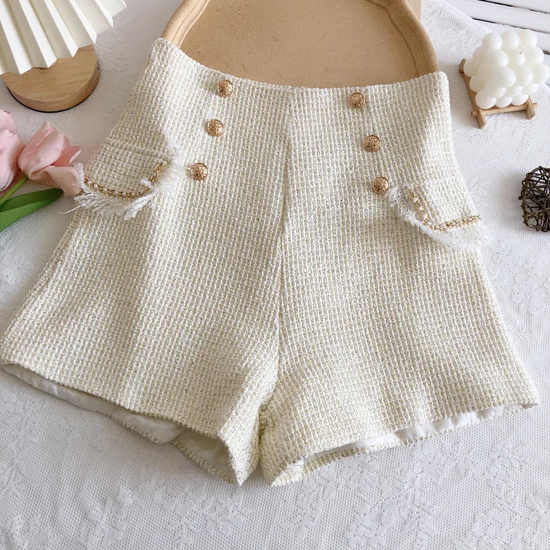 Tweed Double Breasted Tassel Shorts