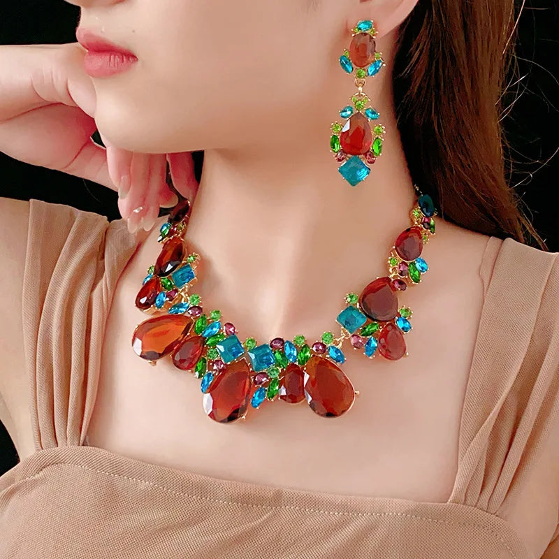 Rhinestone Choker and Earring Set