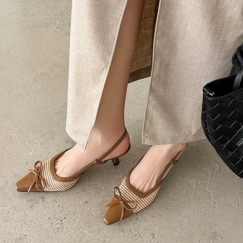 Elegant Bowtie Weave Sandals With Buckle for Women