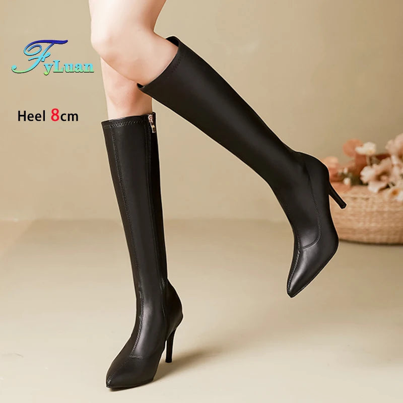 Patent Leather Pointed Knee High Boots