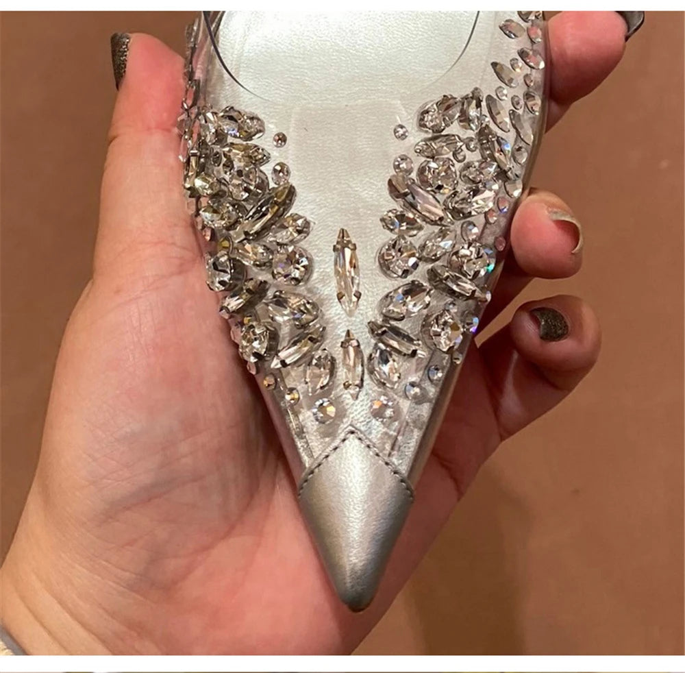 Rhinestone Pointed Toe Transparent Sandals for Women
