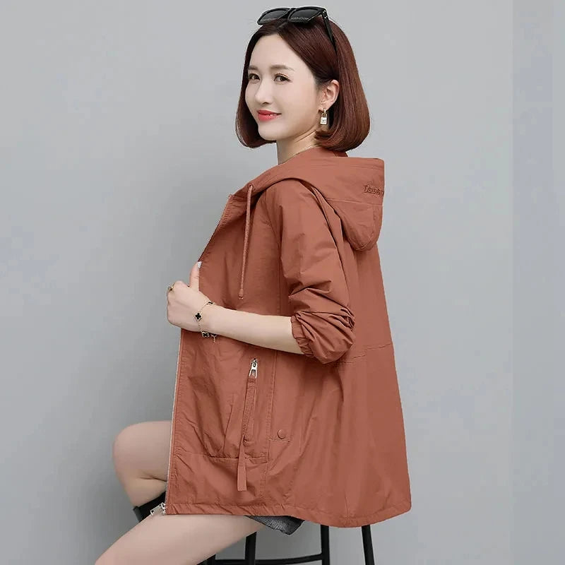 Lining Hooded Coat Female Spring And Autumn Temperament Short Jacket Casual Short Trench Coat Female Hooded Outwear Khaki