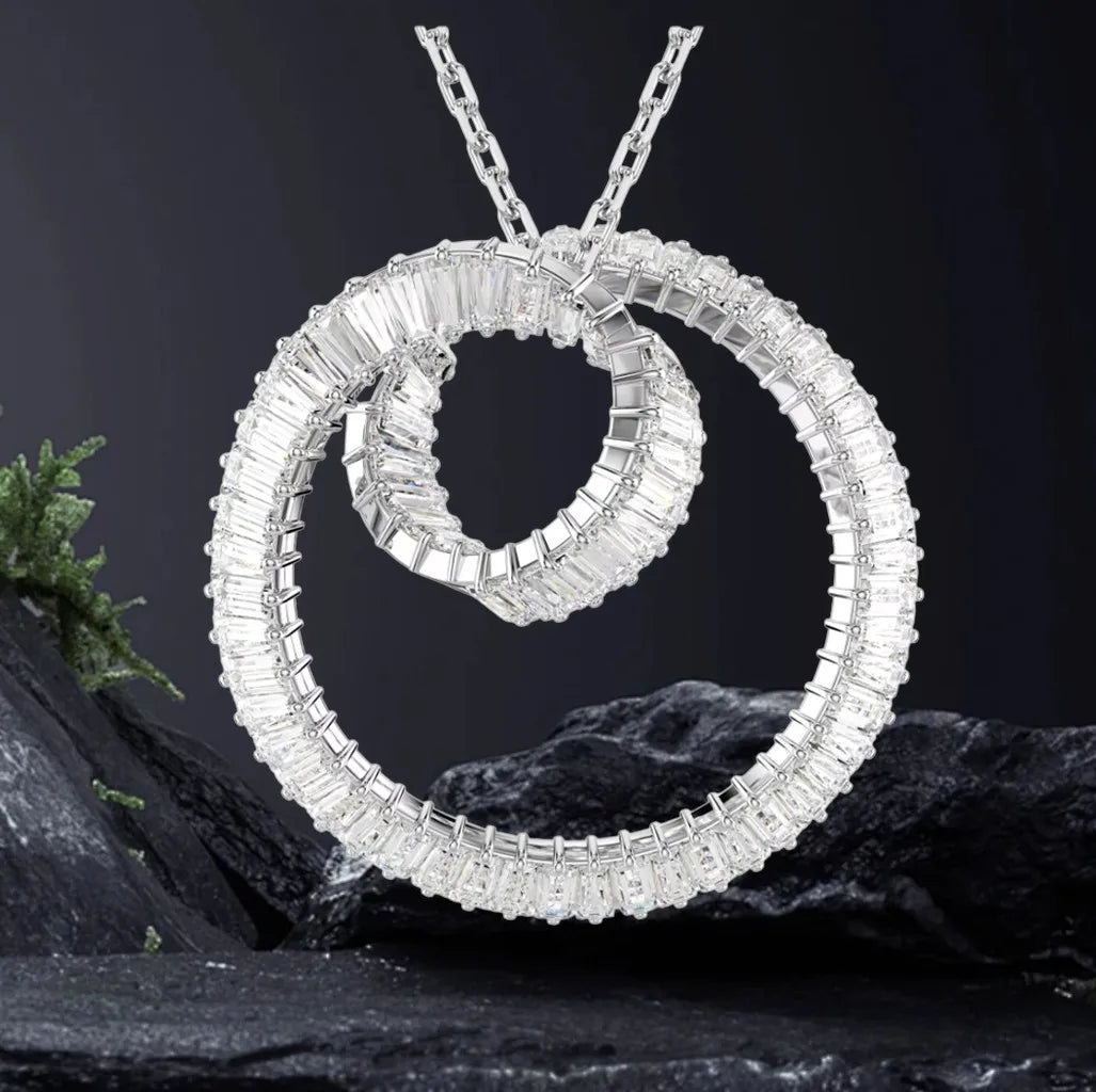 Elegant Silver Crystal Necklace and Earring Set for Women