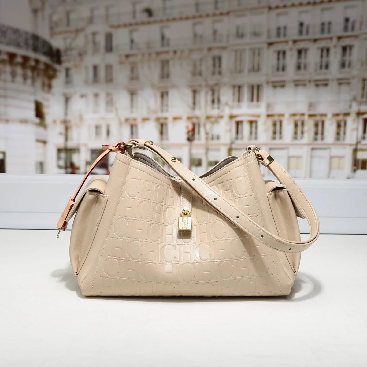 Embossed Bucket Shoulder Handbag