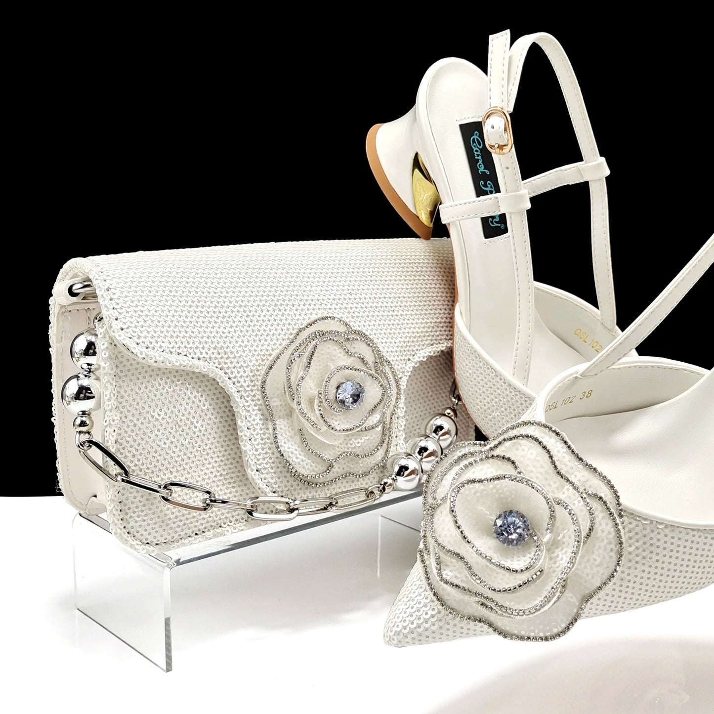 QSGFC Fashion Design Shoes and Bag Nigerian Wedding Handmade Flowers Bags with Shoes Ladies Shoes Commuting or Daily Shoes
