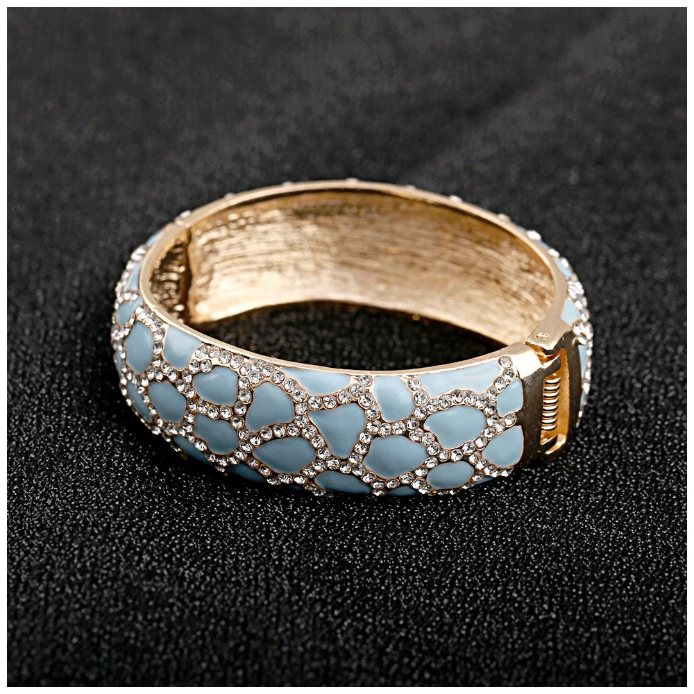 Colorful Enameled Rhinestone Statement Bangle Bracelet for Women