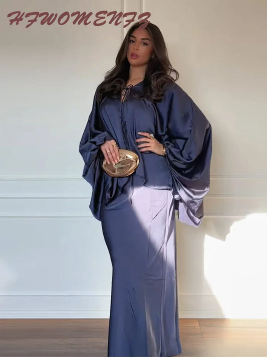 Solid Batwing Sleeve Shirt Set