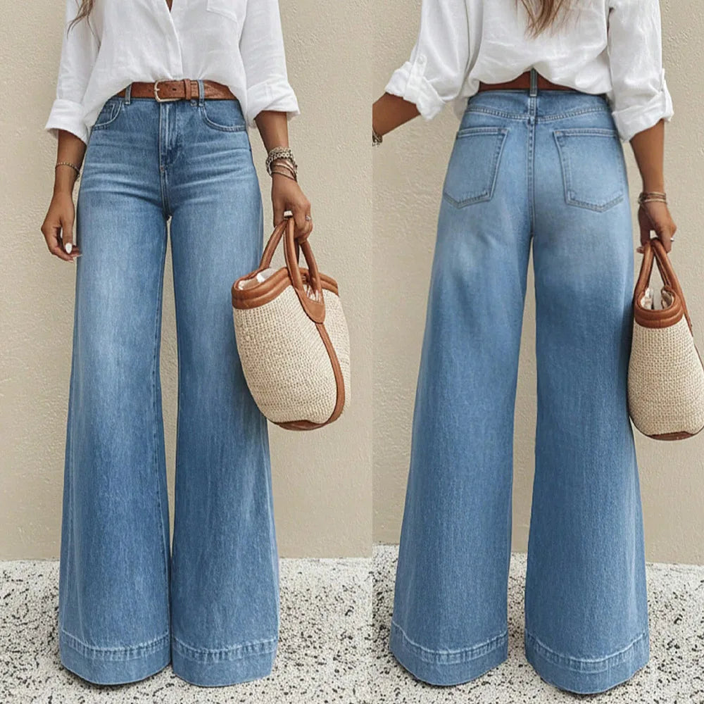 Distressed High Waist Wide Leg Jeans