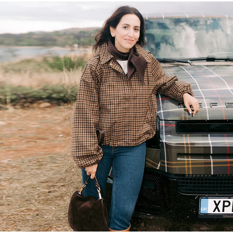 Long Sleeve Plaid Button-Up Shirt Jacket for Women