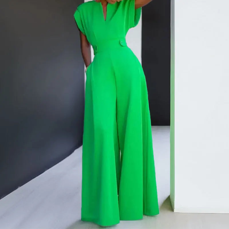 Elegant V Neck High Waist Wide Leg Sleeveless Jumpsuit for Women