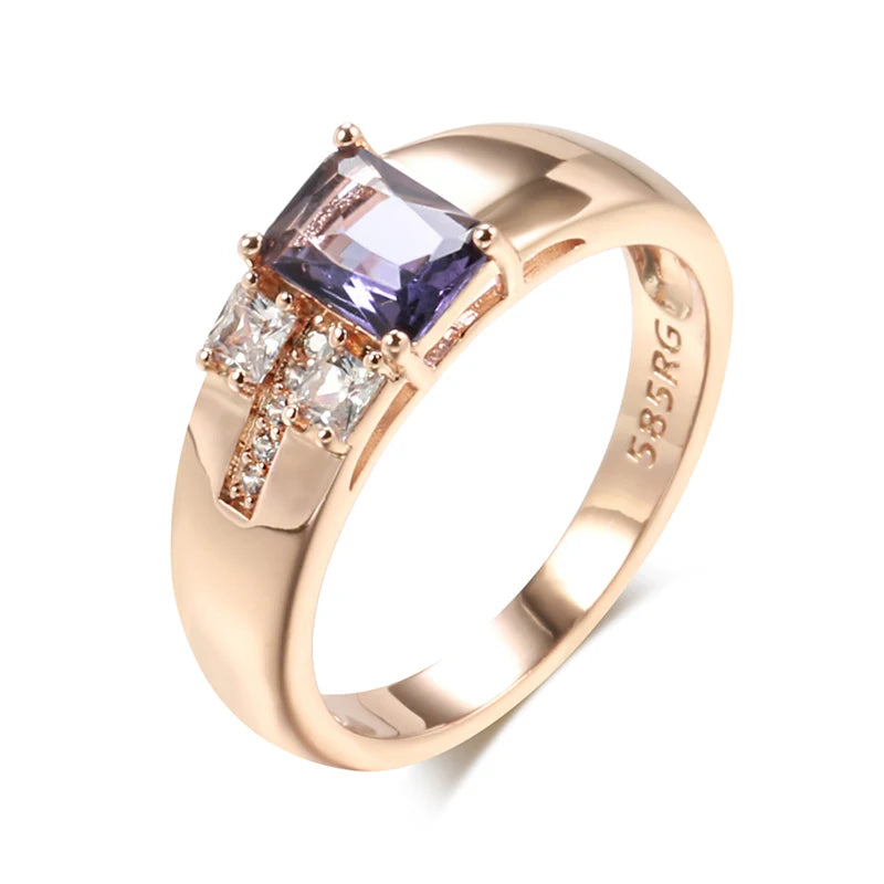 Purple Square Zircon Rose Gold Tone Ring for Women