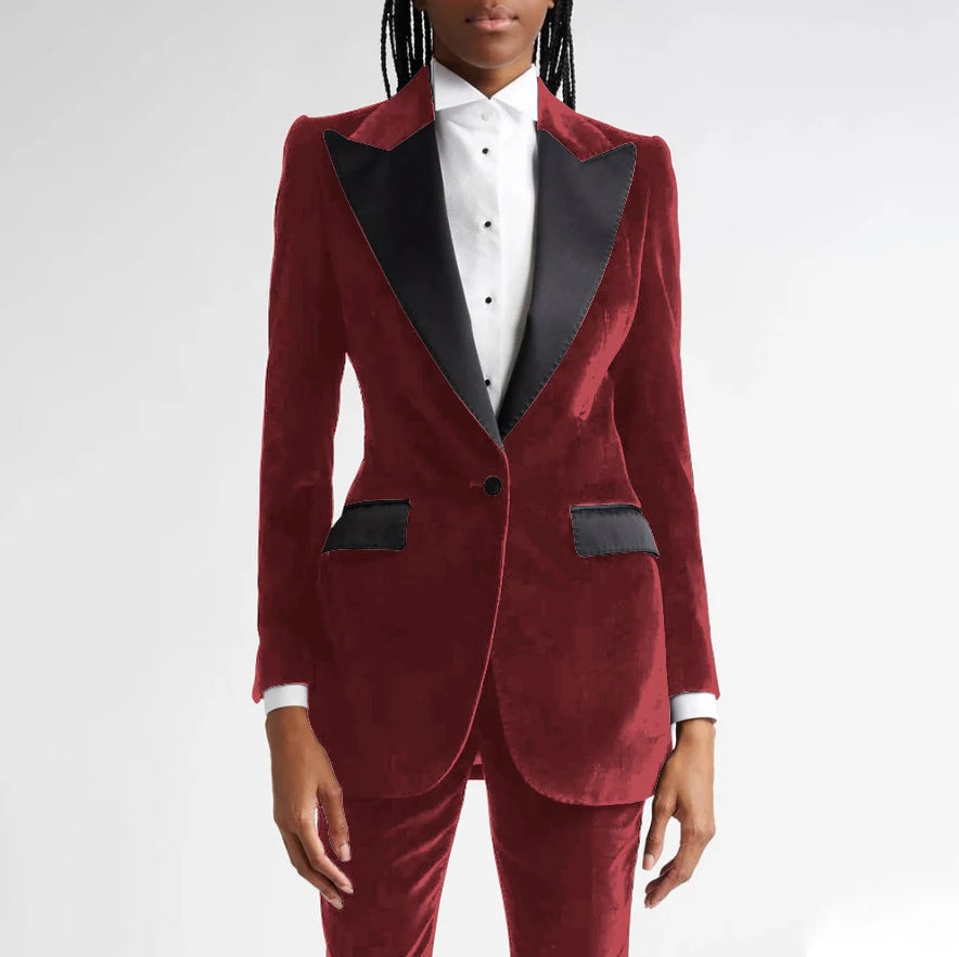 Classic Black Flannel Two Piece Business Suit For Women