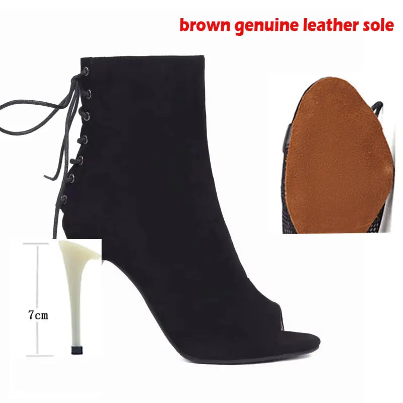 Suede Sole High Heel Ankle Dance Booties for Women