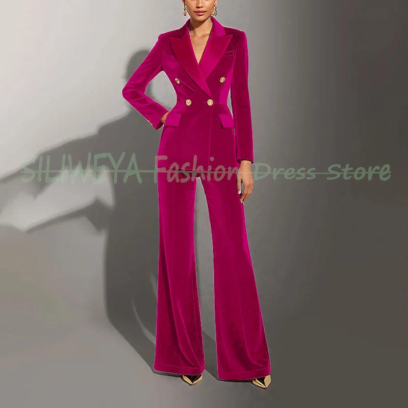 Double Breasted Velvet Suit Set