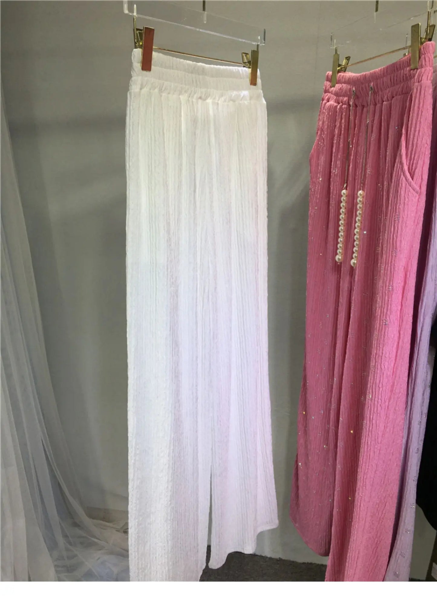 Pink Silk-Feel Wide Leg Pants