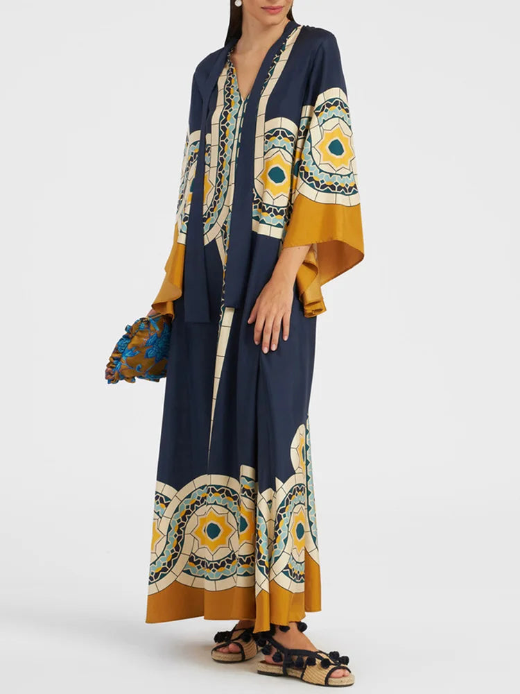Loose Fit Lace Up V Neck Maxi Dress