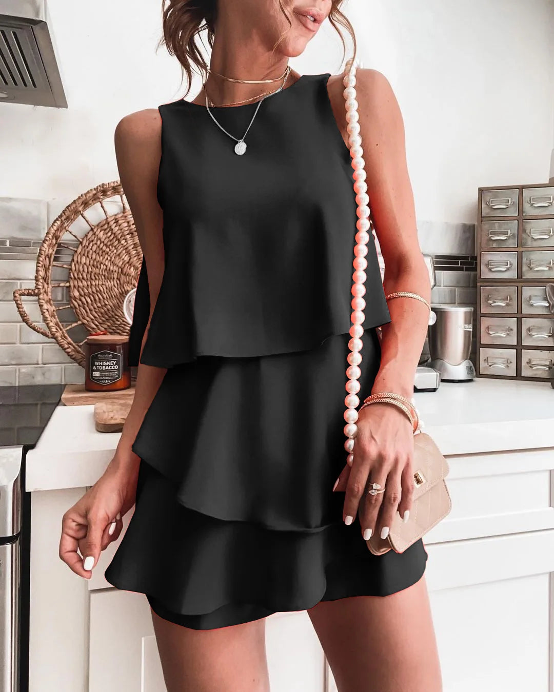 Irregular Layered Sleeveless O Neck Short Jumpsuit for Women