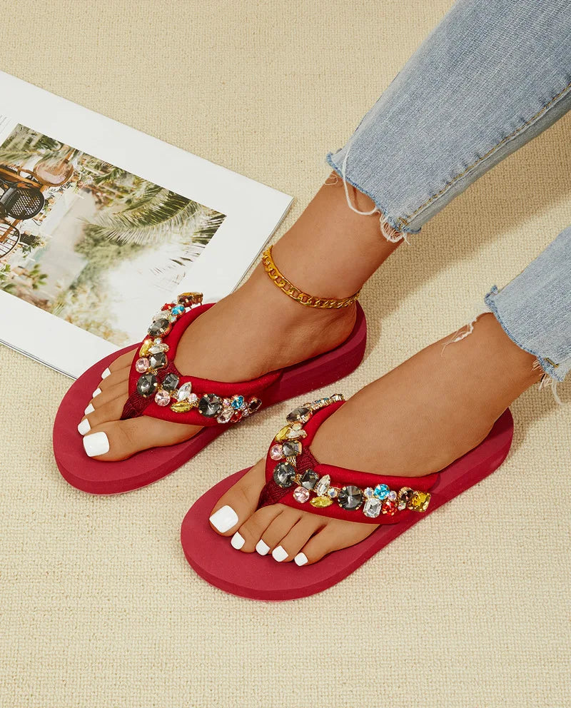 Crystal Accent Clip Toe Casual Summer Sandals For Women