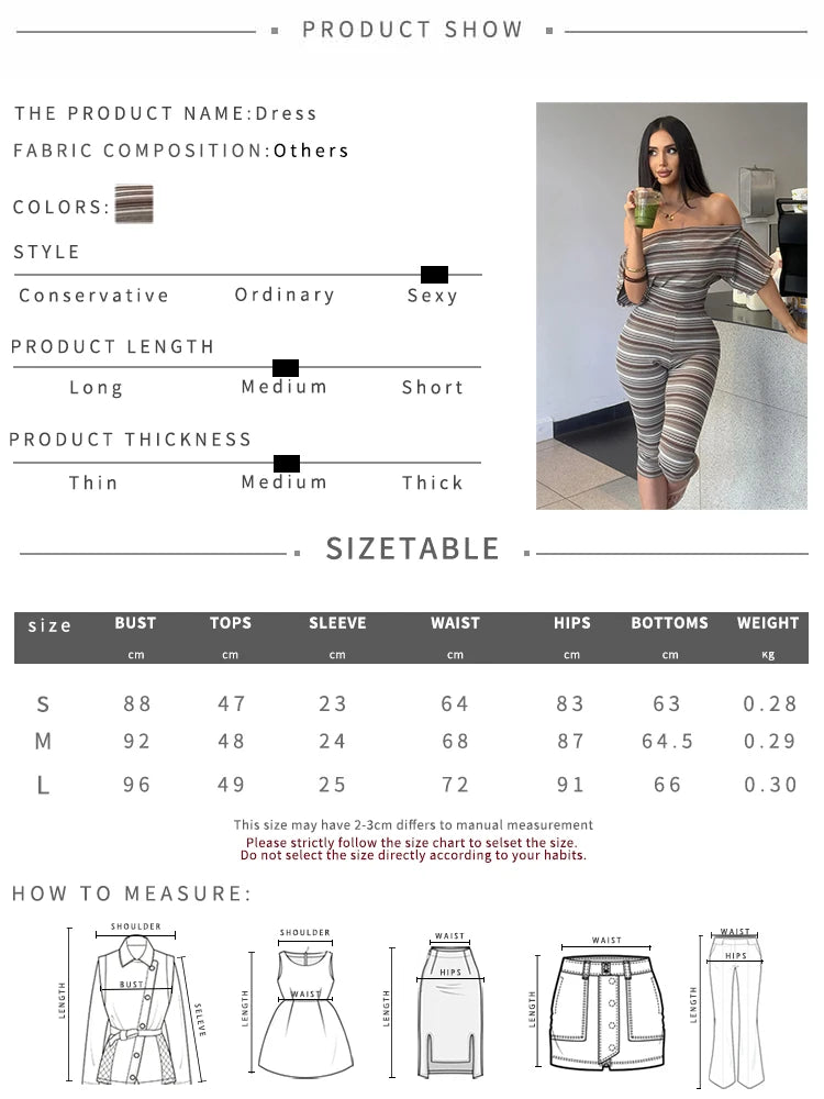 Striped Slash Neck Crop Top and Capri Pants Set for Women