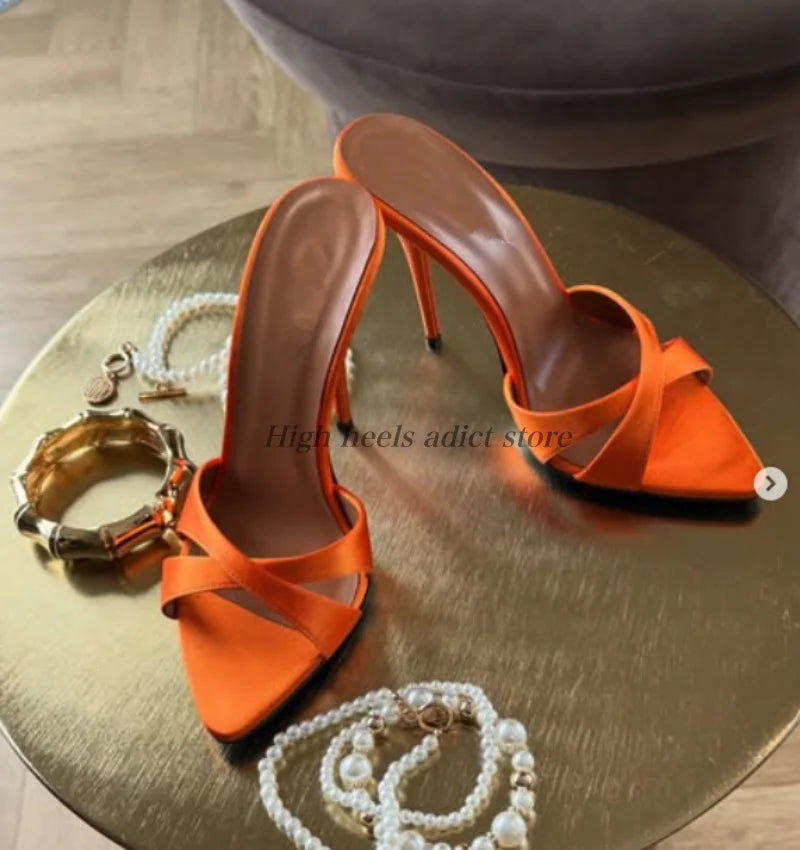 Elegant Pointy Toe Leather Stiletto Mules for Women