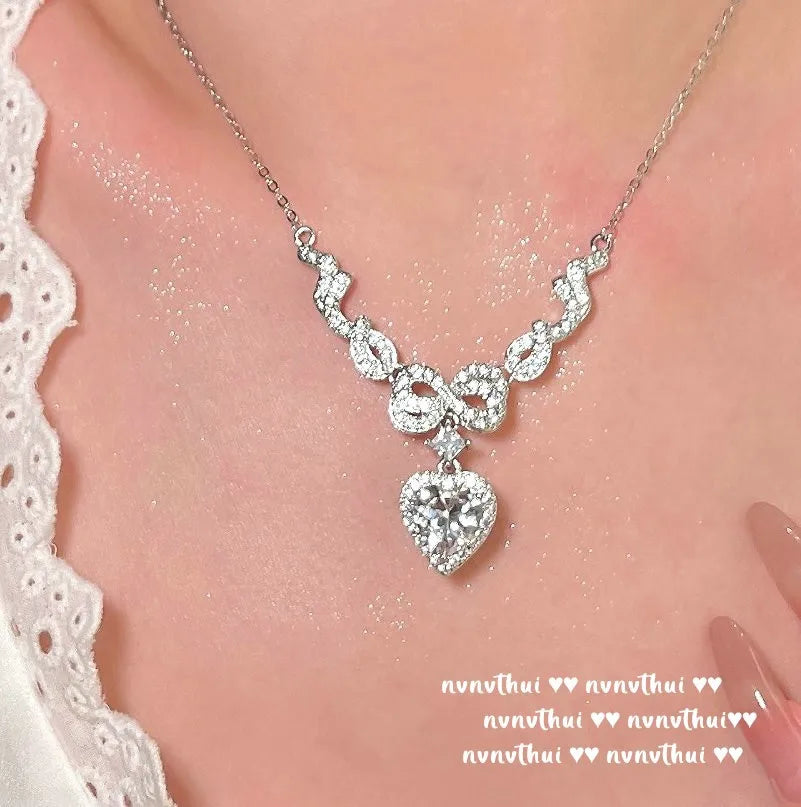 Heart Zircon Pendant Necklace in Sterling Silver for Women