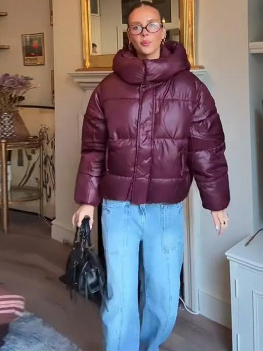 Women 's Down Jackets Vintage Hooded Single Breasted Puffer Full Sleeve Padded Cotton Coats Female 2025 Autumn Lady Streetwears