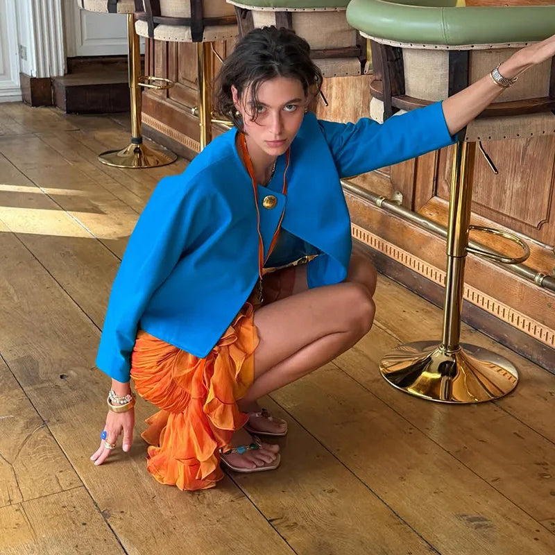 Elegant Solid Long Sleeve Single Button O Neck Coat for Women