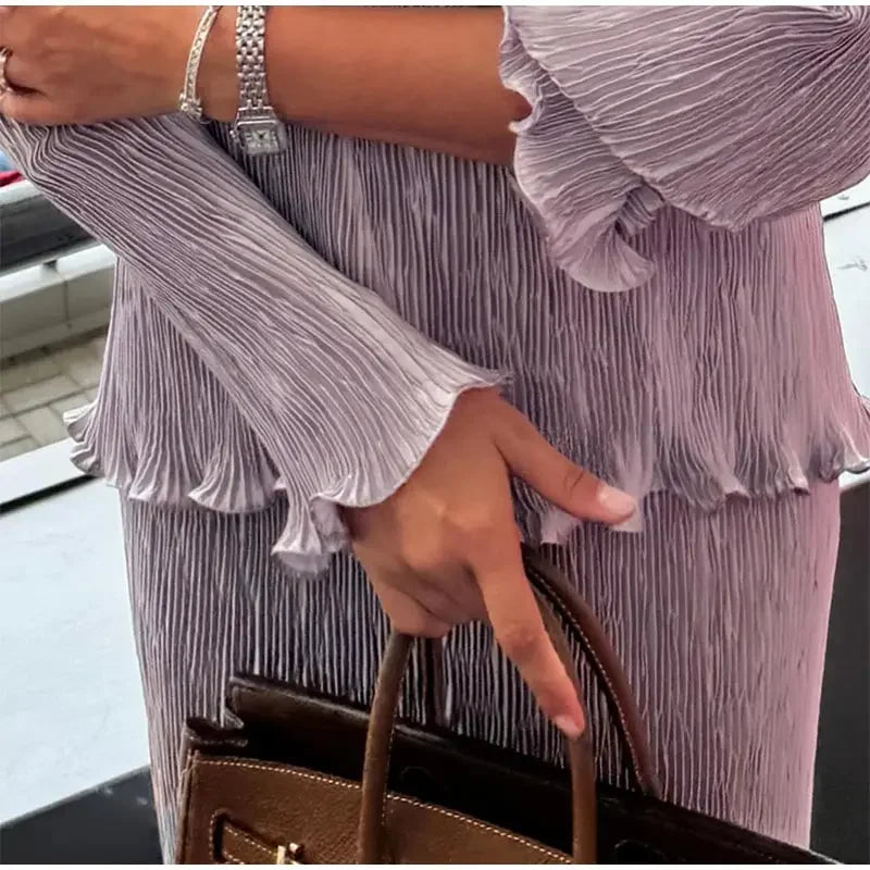 Elegant Velvet Top and Pleated Pants Set for Women
